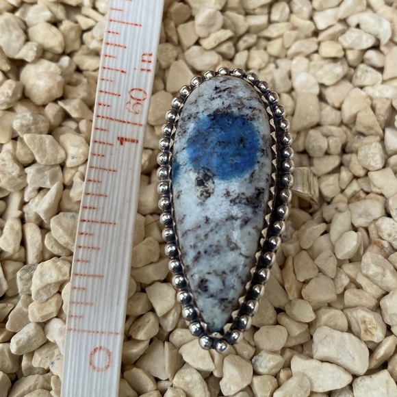 K2 Jasper Gemstone white Granite & Azurite, Statement ring, .925 Sterling Silver - Picture 5 of 7